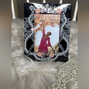 Picture Frame 4x6 Decorative Black Pink Pearls Photo Frame Eclectic Unique Gift